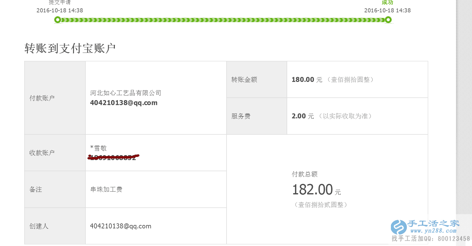  河南崔女士做手工活收到加工費(fèi)180元，業(yè)余賺錢好項(xiàng)目