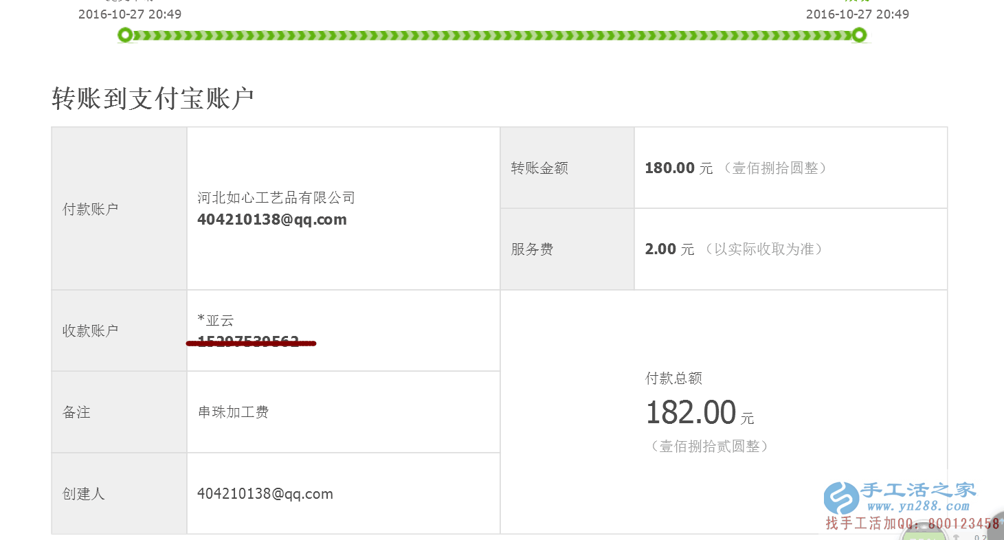 老客戶河北武安袁女士又收到加工費(fèi)180元，業(yè)余賺錢(qián)好項(xiàng)目