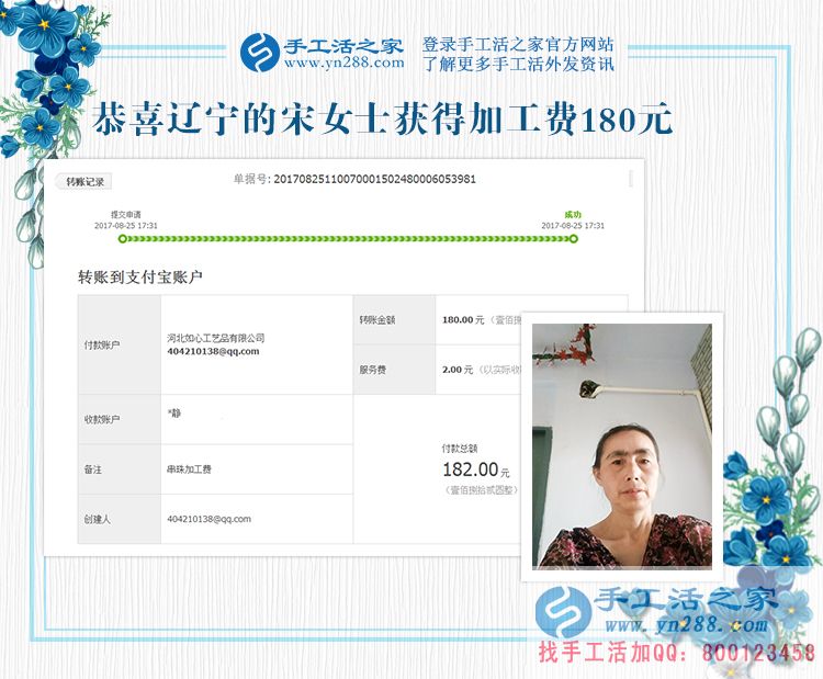 趁著孩子剛結(jié)婚到有孫子之間的時間，遼寧的宋女士堅持在家做手工活賺錢(圖1)