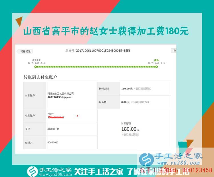 謝謝丈夫的推薦，幾年來山西高平趙女士一直在家做手工活之家的串珠繡賺錢(圖1)
