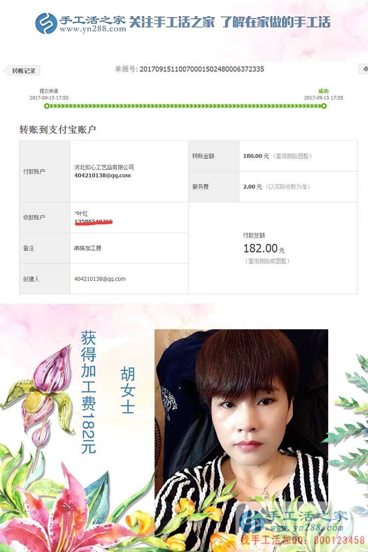 家庭婦女在家也能掙錢，浙江寧波胡女士說自己就是在家做手工活賺錢的好例子(圖1)